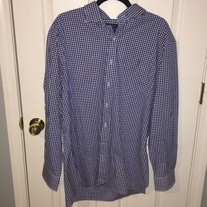 Blue and white polo button down